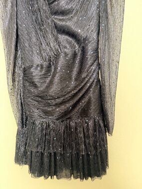 Sabina Musayev Metallic Black Mini Dress with Silver/Blue Dot Accents